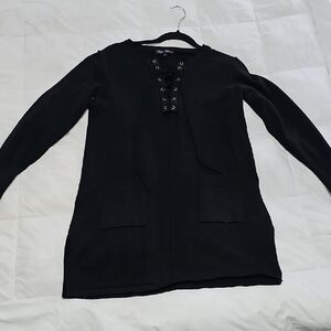 Black Lace-Up Tunic Top